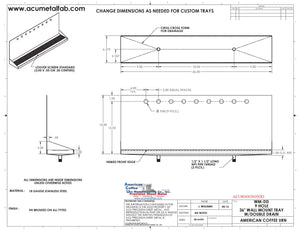 Wall Mount Drip Tray with Double Drains | 6-3/8" X 36" X 14" X 1" | S/S # 4 | 9 Faucet Holes
