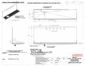 Wall Mount Drip Tray with Drain and Left Rinser Hole | 8" X 36" X 14" X 1" | S/S # 4 | 6 Faucet Holes