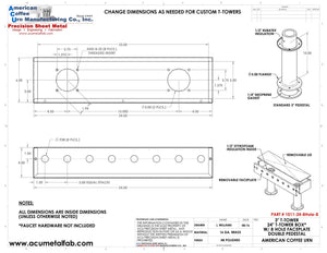 Draft Beer T- Tower |3" Double Pedestal |24" Box 8 Hole Face Plate | Brass - ACU Precision Sheet Metal