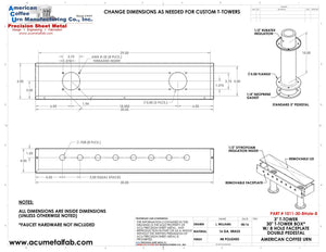 Draft Beer T- Tower |3" Double Pedestal |30" Box 8 Hole Face Plate | Brass - ACU Precision Sheet Metal
