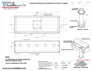 Draft Beer T- Tower | 3" Single Pedestal |16" Box | 5 Hole Face Plate | Brass - ACU Precision Sheet Metal