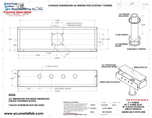 Draft Beer T-Tower | 3" Single Pedestal | 20" Box 4 Hole Face Plate | Brass - ACU Precision Sheet Metal