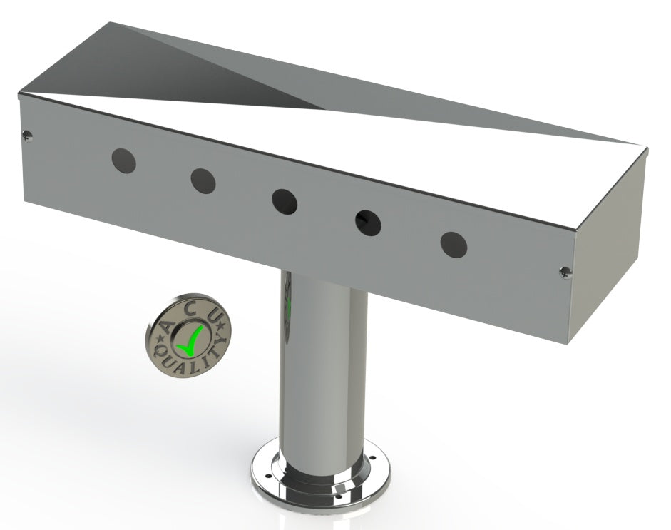 Draft Beer T- Tower | 3" Single Pedestal |20" Box 5 Hole Face Plate | S/S # 8 - ACU Precision Sheet Metal
