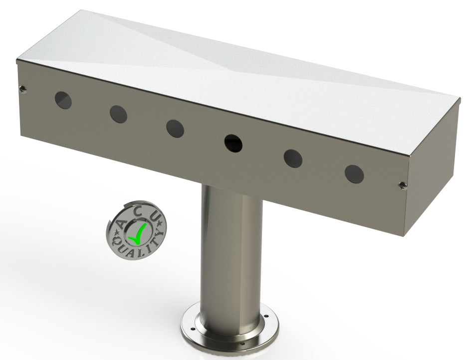 Draft Beer T-Tower | 3" Single Pedestal | 18" Box 6 Hole Face Plate | S/S # 4