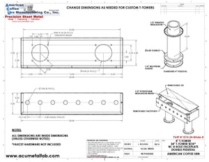 Draft Beer T-Tower | 4" Double Pedestal | 24" Box | 8 Hole Face Plate | Brass - ACU Precision Sheet Metal