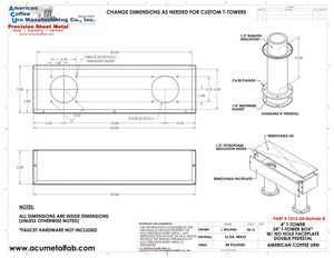 Draft Beer T-Tower | 4" Double Pedestal | 24" Box | No Hole Face Plate | Brass - ACU Precision Sheet Metal