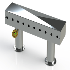 Draft Beer T-Tower | 4" Double Pedestal | 30" Box | 10 Hole Face Plate | SS # 8 - ACU Precision Sheet Metal