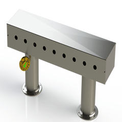 Draft Beer T-Tower | 4" Double Pedestal | 30" Box | 9 Faucet Hole | SS # 4 - ACU Precision Sheet Metal