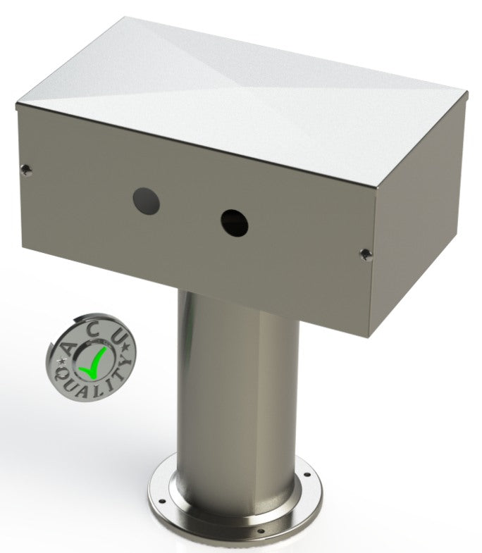 Draft Beer T-Tower | 4" Single Pedestal | 12" Box | 2 Hole Face Plate | S/S # 4 - ACU Precision Sheet Metal