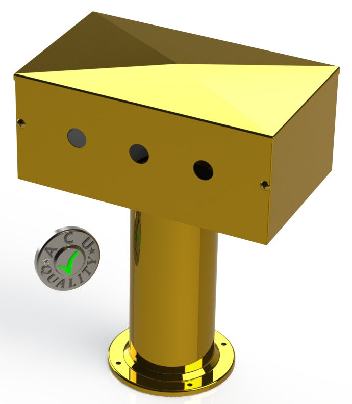 Draft Beer T-Tower | 4" Single Pedestal | 12" Box | 3 Hole Face Plate | Brass - ACU Precision Sheet Metal