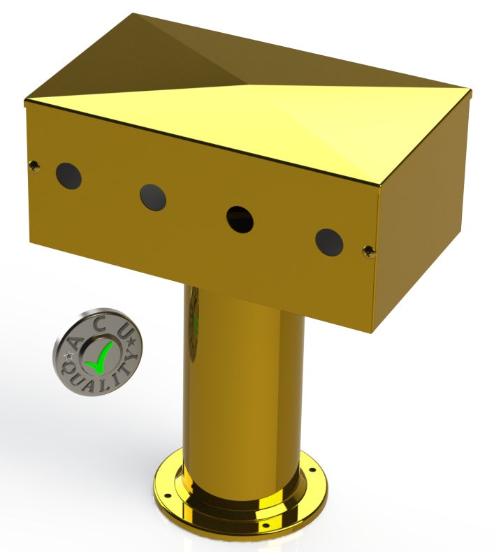 Draft Beer T-Tower | 4" Single Pedestal | 12" Box | 4 Hole Face Plate | Brass - ACU Precision Sheet Metal