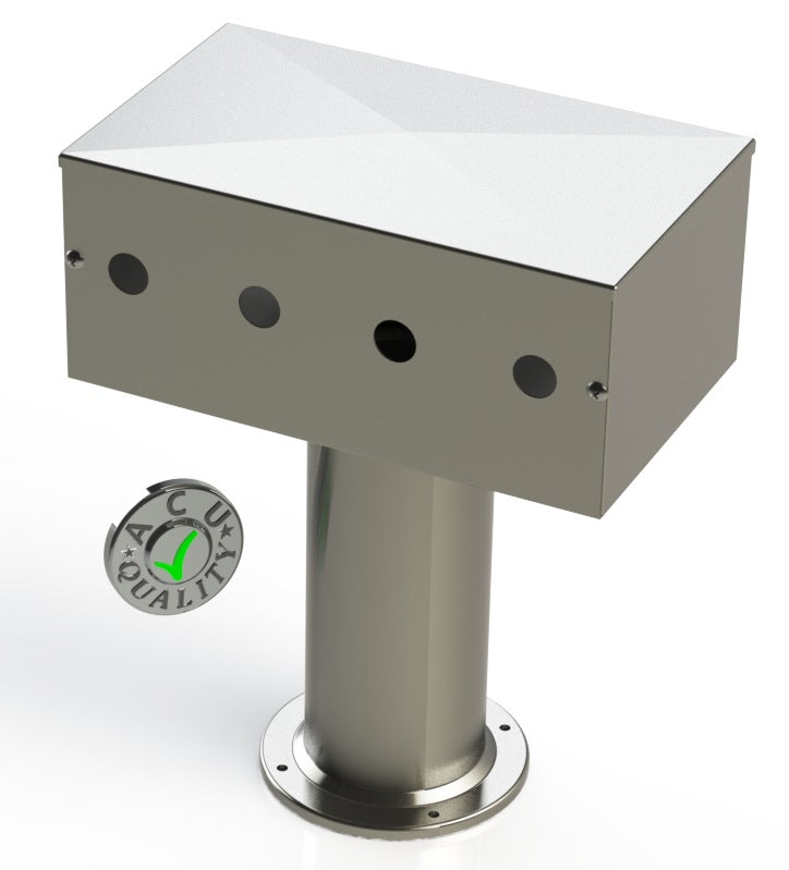 Draft Beer T-Tower | 4" Single Pedestal | 12" Box | 4 Hole Face Plate | S/S # 4 - ACU Precision Sheet Metal