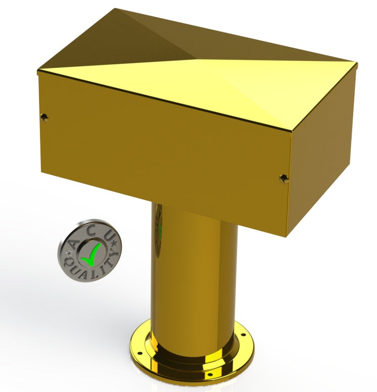 Draft Beer T-Tower | 4" Single Pedestal | 12" Box No Hole Face Plate | Brass - ACU Precision Sheet Metal