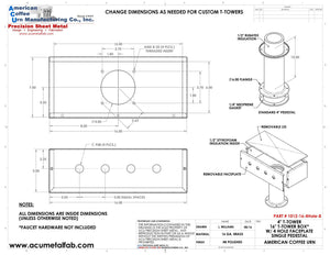 Draft Beer T-Tower | 4" Single Pedestal | 16" Box 4 Hole Face Plate | Brass - ACU Precision Sheet Metal