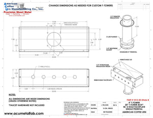 Draft Beer T-Tower | 4" Single Pedestal | 20" Box 5 Hole Face Plate | Brass - ACU Precision Sheet Metal