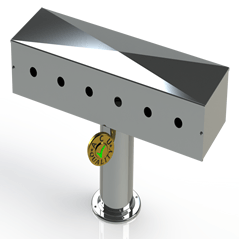 Draft Beer T-Tower | 4" Single Pedestal | 24" Box 6 Hole Face Plate | S/S # 8 - ACU Precision Sheet Metal