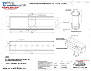 Draft Beer T- Tower |4" Single Pedestal |24" Box 7 Hole Face Plate | Brass - ACU Precision Sheet Metal
