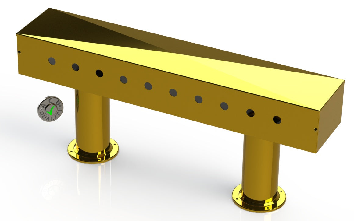Draft Beer T-Tower |Double Pedestal| 36" Box| 10 Faucet Holes| Brass - ACU Precision Sheet Metal