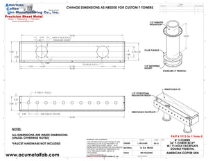 Draft Beer T-Tower |Double Pedestal| 36" Box| 11 Faucet Holes| Brass - ACU Precision Sheet Metal