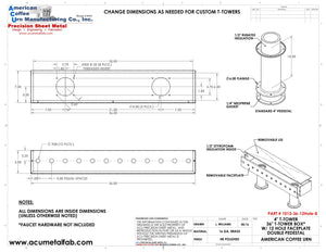 Draft Beer T-Tower |Double Pedestal| 36" Box| 12 Faucet Holes| Brass - ACU Precision Sheet Metal