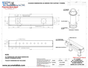 Draft Beer T-Tower |Double Pedestal| 36" Box| 9 Faucet Holes| Brass - ACU Precision Sheet Metal