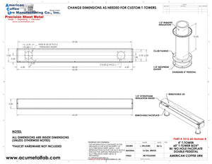 Draft Beer T-Tower | Double Pedestal | 60" Box | No Faucet Holes | Brass - ACU Precision Sheet Metal