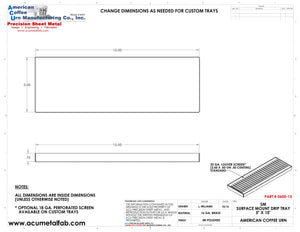 5" X 15" X 3/4" Surface Mount Drip Tray | No Drain | Brass - ACU Precision Sheet Metal