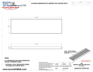 5" X 18" X 3/4" Surface Mount Drip Tray |No Drain | S/S # 8 - ACU Precision Sheet Metal