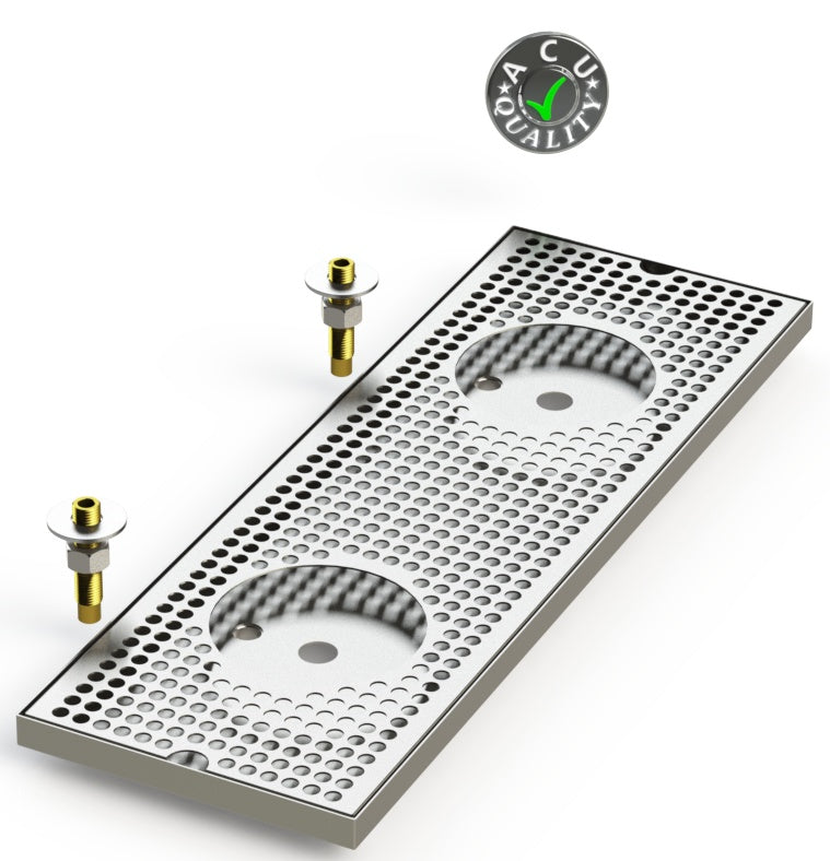 8" X 24" Surface Mount Drip Tray with Double Drain and Double Rinser Holes - ACU Precision Sheet Metal