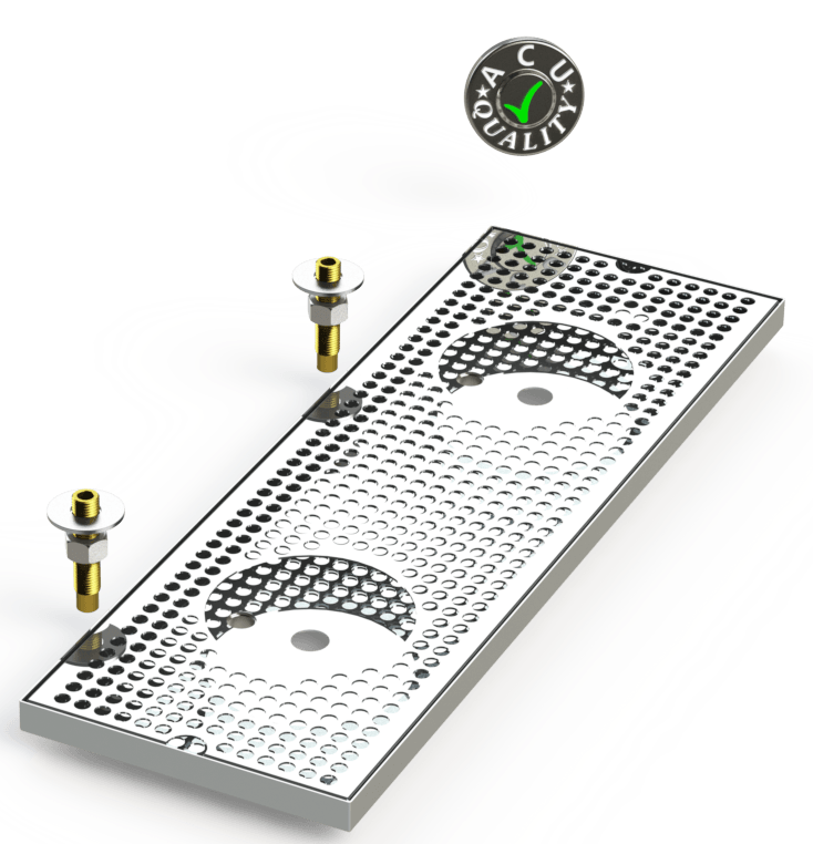8" X 24" Surface Mount Drip Tray with Double Drain and Double Rinser Holes - ACU Precision Sheet Metal