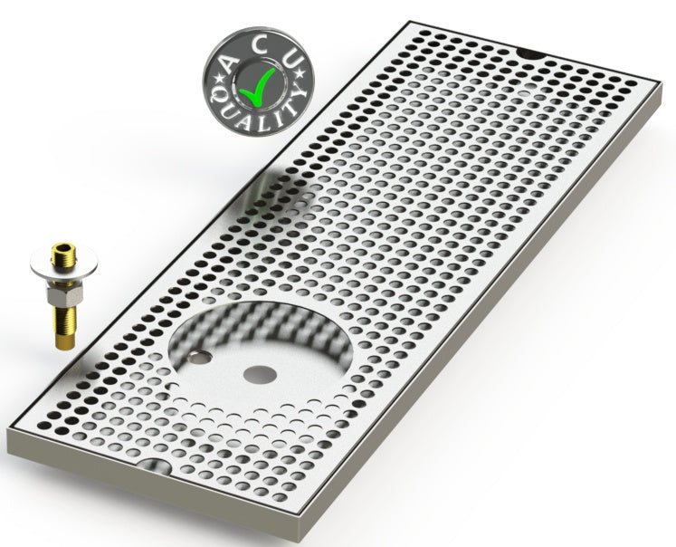 8" X 24" Surface Mount Drip Tray with Drain and Left Rinser Hole - ACU Precision Sheet Metal