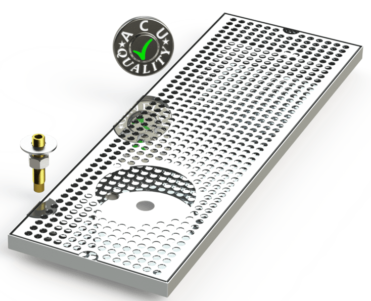 8" X 24" Surface Mount Drip Tray with Drain and Left Rinser Hole - ACU Precision Sheet Metal