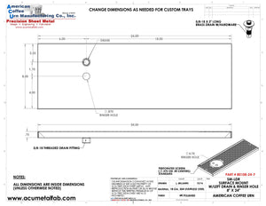 8" X 24" Surface Mount Drip Tray with Drain and Left Rinser Hole - ACU Precision Sheet Metal
