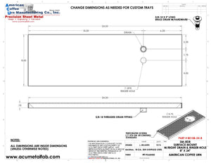 8" X 24" Surface Mount Drip Tray with Drain and Right Rinser Hole - ACU Precision Sheet Metal