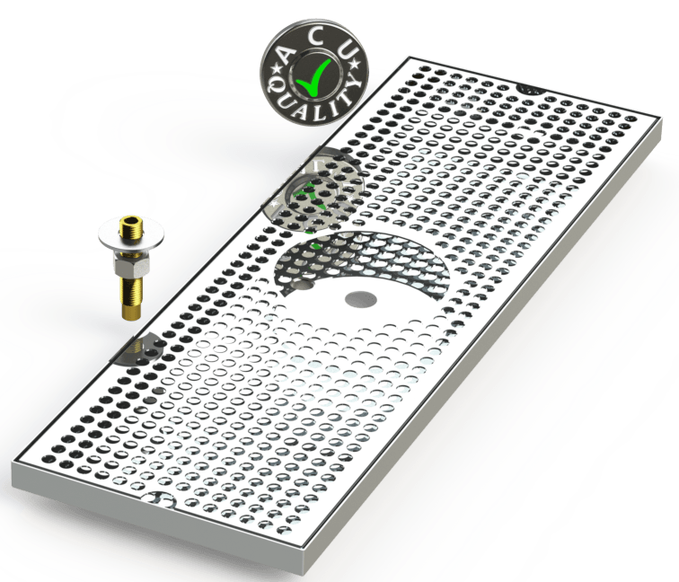8" X 24" Surface Mount Drip Tray with Drain and Rinser Hole - ACU Precision Sheet Metal