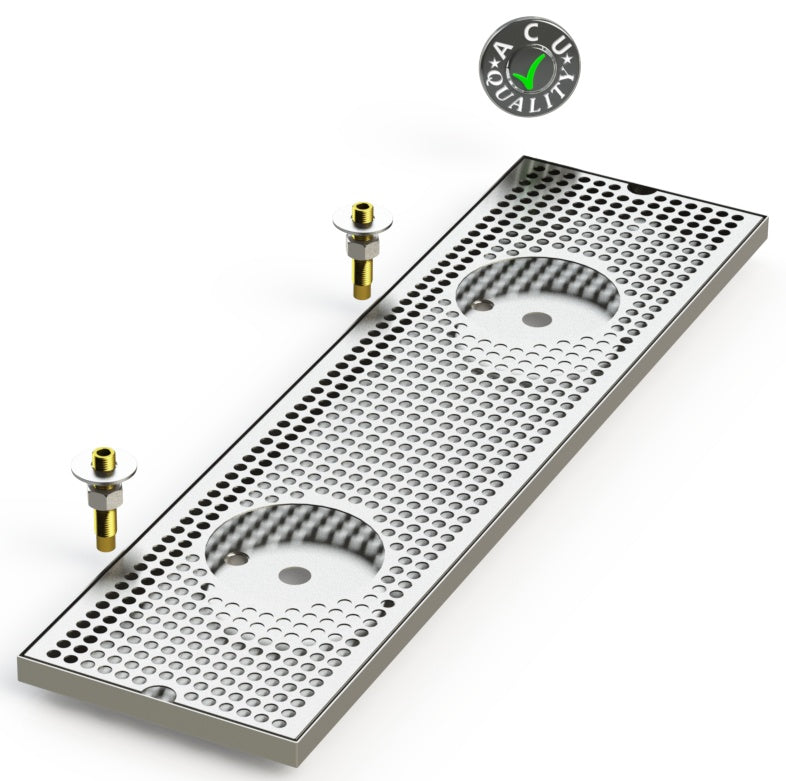 8" X 30" Surface Mount Drip Tray with Double Drain and Double Rinser Holes - ACU Precision Sheet Metal