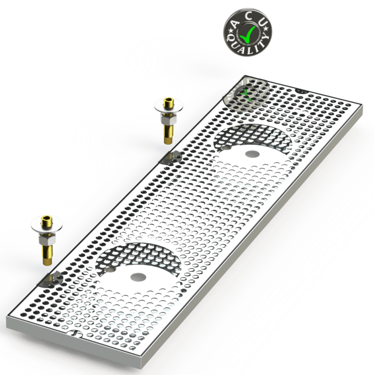 8" X 30" Surface Mount Drip Tray with Double Drain and Double Rinser Holes - ACU Precision Sheet Metal