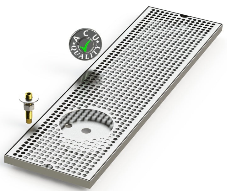 8" X 30" Surface Mount Drip Tray with Drain and Left Rinser Hole - ACU Precision Sheet Metal