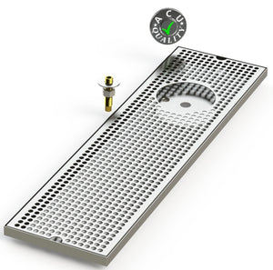 8" X 30" Surface Mount Drip Tray with Drain and Right Rinser Hole - ACU Precision Sheet Metal