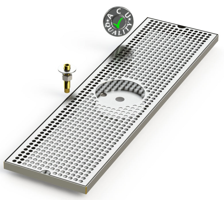 8" X 30" Surface Mount Drip Tray with Drain and Rinser Hole - ACU Precision Sheet Metal