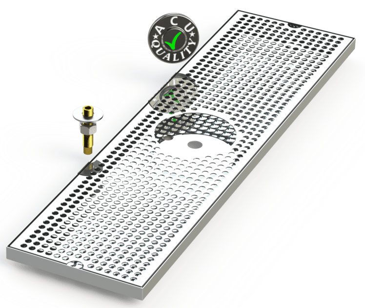 8" X 30" Surface Mount Drip Tray with Drain and Rinser Hole - ACU Precision Sheet Metal