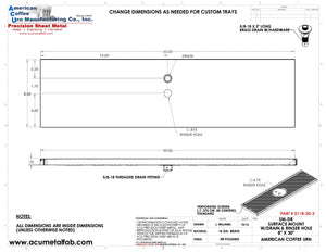 8" X 30" Surface Mount Drip Tray with Drain and Rinser Hole - ACU Precision Sheet Metal
