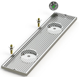 8" X 36" Surface Mount Drip Tray with Double Drain and Double Rinser Holes - ACU Precision Sheet Metal