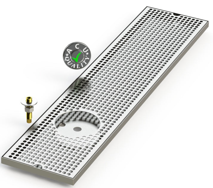 8" X 36" Surface Mount Drip Tray with Drain and Left Rinser Hole - ACU Precision Sheet Metal