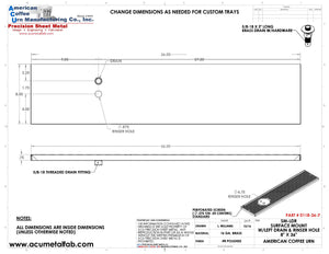 8" X 36" Surface Mount Drip Tray with Drain and Left Rinser Hole - ACU Precision Sheet Metal