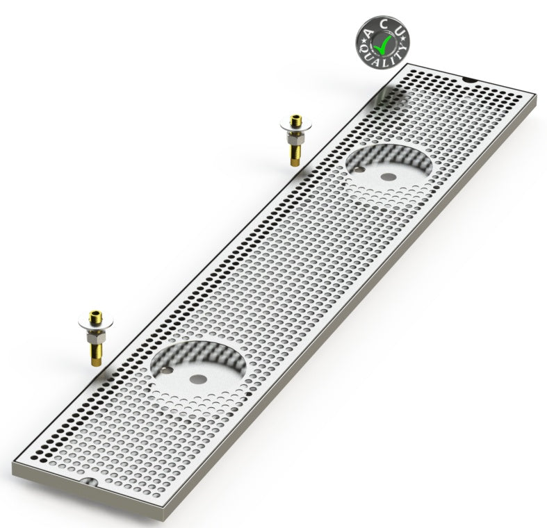8" X 45" Surface Mount Drip Tray with Double Drain and Double Rinser Holes - ACU Precision Sheet Metal