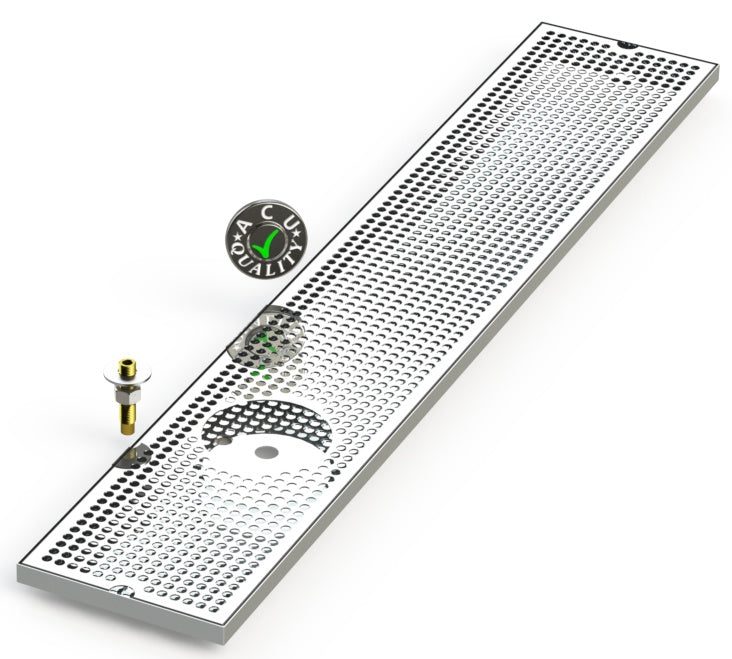 8" X 45" Surface Mount Drip Tray with Drain and Left Rinser Hole - ACU Precision Sheet Metal