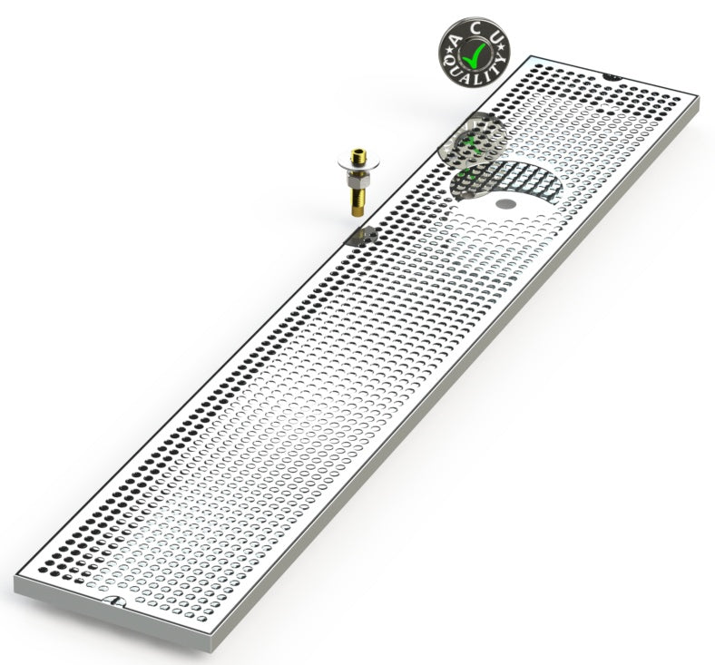 8" X 45" Surface Mount Drip Tray with Drain and Right Rinser Hole - ACU Precision Sheet Metal