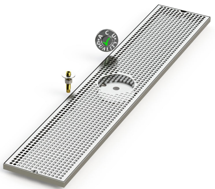 8" X 45" Surface Mount Drip Tray with Drain and Rinser Hole - ACU Precision Sheet Metal