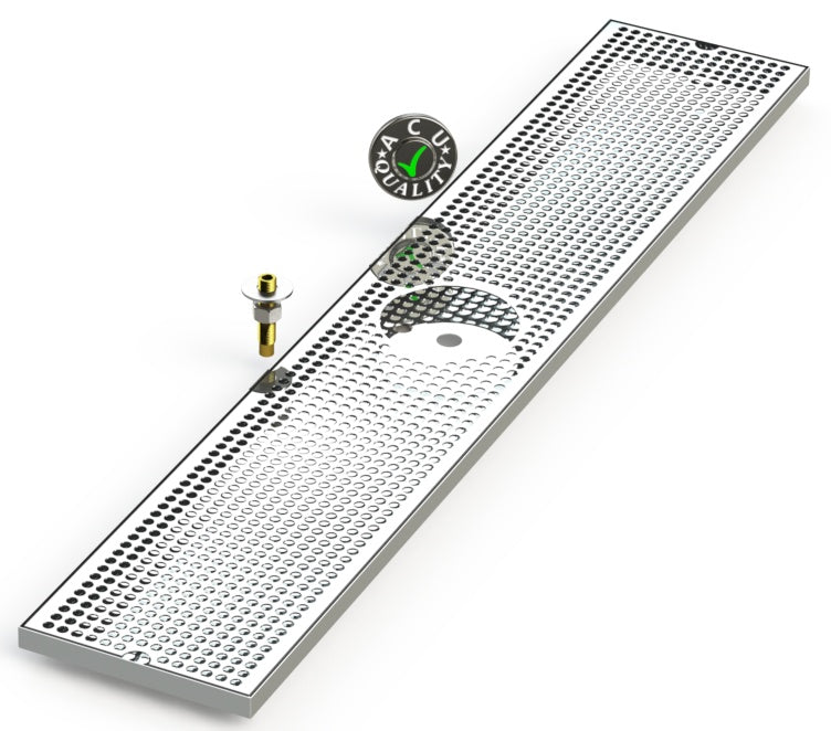 8" X 45" Surface Mount Drip Tray with Drain and Rinser Hole - ACU Precision Sheet Metal